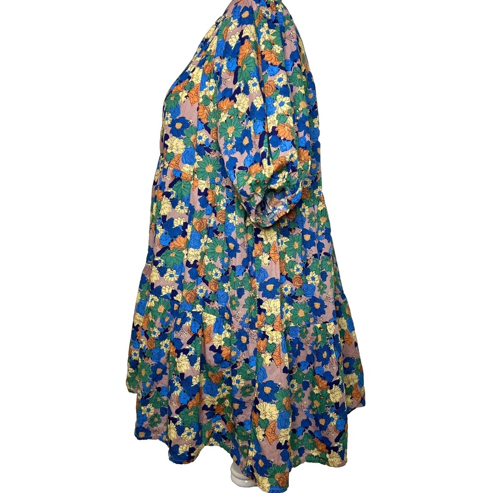 By Together Babydoll Dress Blue‎ Floral Tiered Cotton Western Boho Cottage Small - Picture 2 of 7